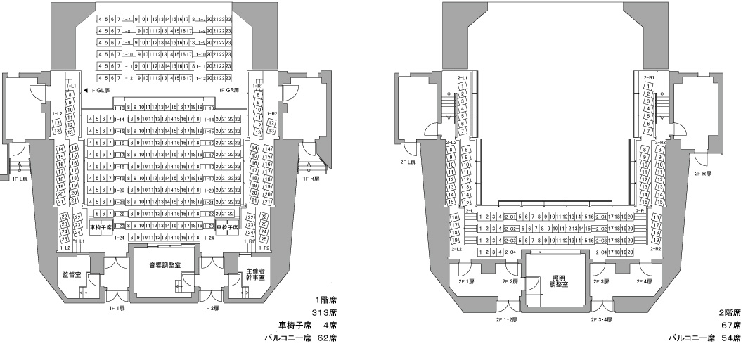 客席図 6間プロセニアム形式